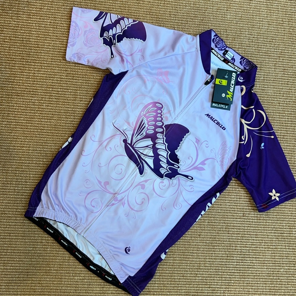 NWT Malciklo Purple Full Zip Cycling Jersey w/ Butterfly XL